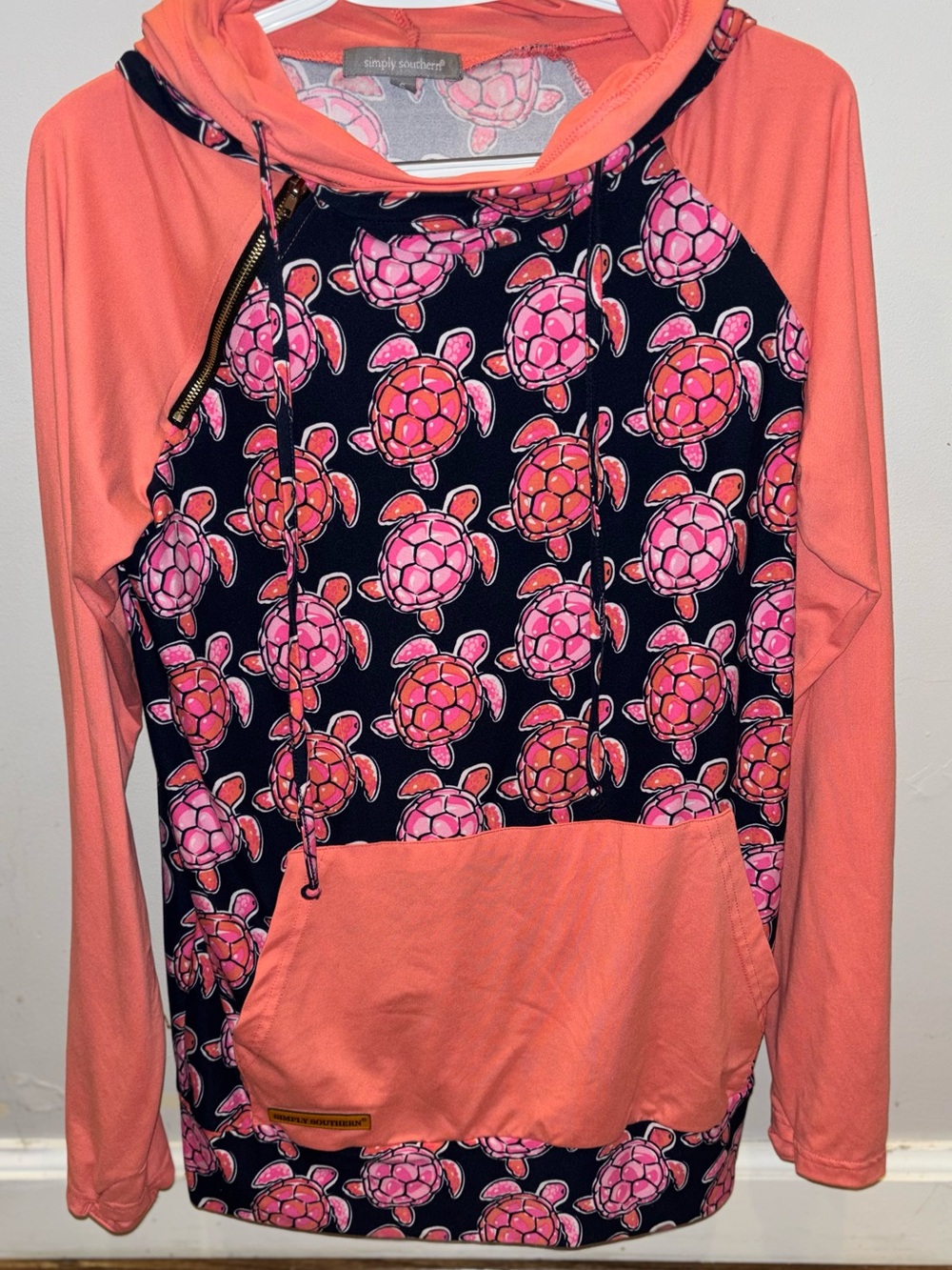 Simply Southern Coral & Navy Turtle Print Pullover Hoodie